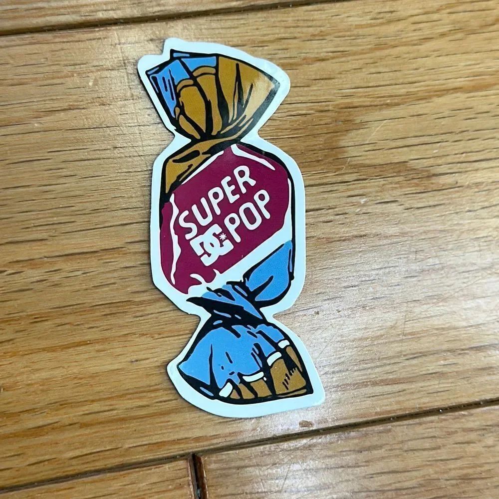 DC super pop sticker: bubble gum skateboard skater sticker collaboration